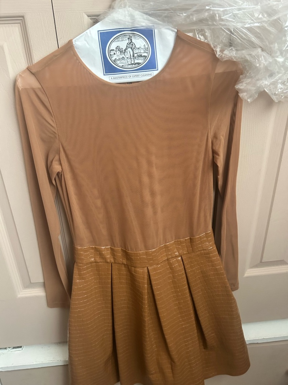 Alice + Olivia Camel Brown Long Sleeve Pleated Girls Dress